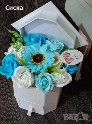 Тематични букети със 11 броя сапунени цветя от пластечен сапун за абитуриенти💃🏼 или абсолвенти, снимка 6 - Подаръци за жени - 49792923