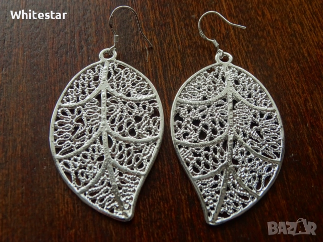 Посребрен дамски комплект, колие и обеци "Листо", снимка 3 - Колиета, медальони, синджири - 53634833