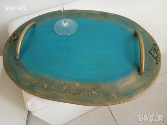 арт- плато  за сервиране в тюркоазеносиньо, снимка 2 - Декорация за дома - 34145732