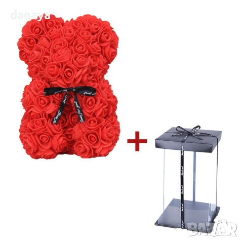6377 Романтичен подарък Мече от рози в кутия, 22 см, снимка 6 - Декорация за дома - 53294036