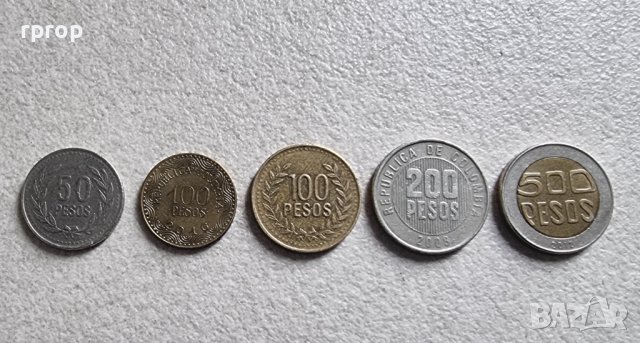 Монети . Колумбия. 50, 100, 100, 200 и 500 песос. 5 бройки.