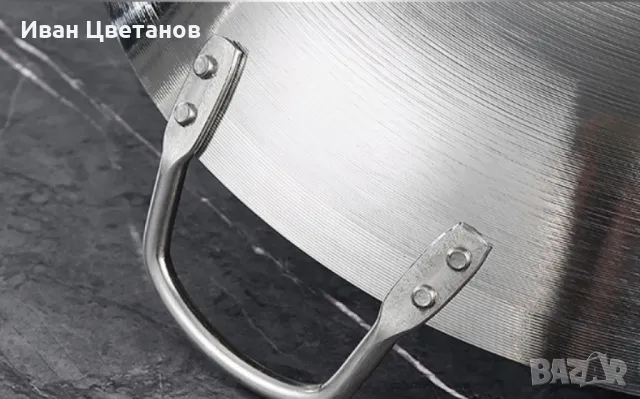 Желязна уок тенджера с двойни уши от неръждаема стомана с кръгло дъно, снимка 2 - Съдове за готвене - 48488814