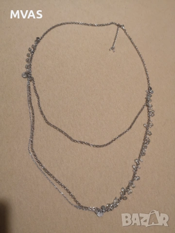 Нов двуредов дълъг гердан сребрист