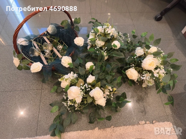 Сватбена кутия, кошница и цветя, снимка 4 - Декорация - 52885095