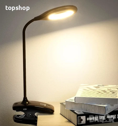 НОВА Зареждаема с батерия 1800mAh 40ч. ЛЕД настолна лампа с щипка DEEPLITE Т17. 3 цветови режима