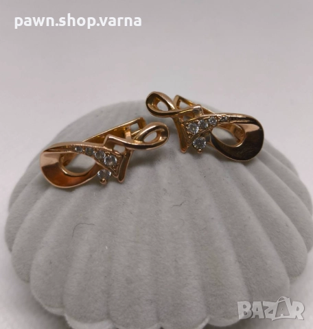 Елегантни златни обеци 585 с фианити – 5,30 г, снимка 2 - Обеци - 51408325