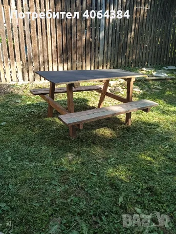 градинска маса + 2 пейки , снимка 2 - Маси - 55960083