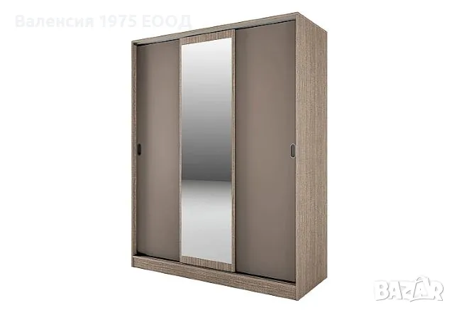 Гардероб с плъз.врати, огледало и вътрешни чекмеджета Сити 1006 дъб или комбинация мока/ лате, снимка 8 - Гардероби - 47361498