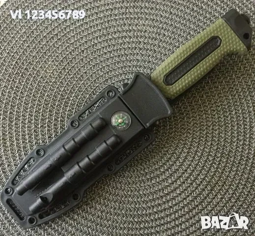 Тактически нож с магнезиева запалка, диамантен стик,свирка/ оцеляване 135х267