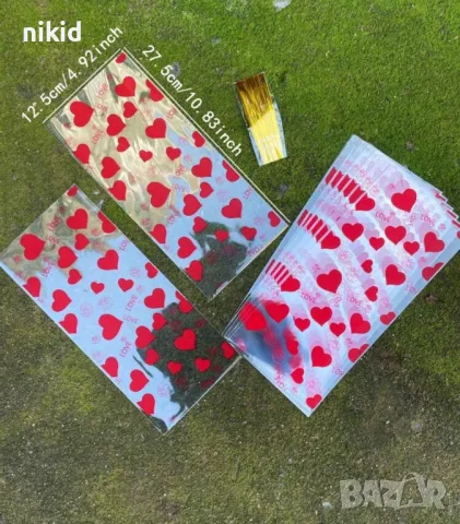 10 бр червени сърца подаръчни торбички големи опаковъчни пликчета дребни сладки ръчна подарък, снимка 2 - Други - 48722916