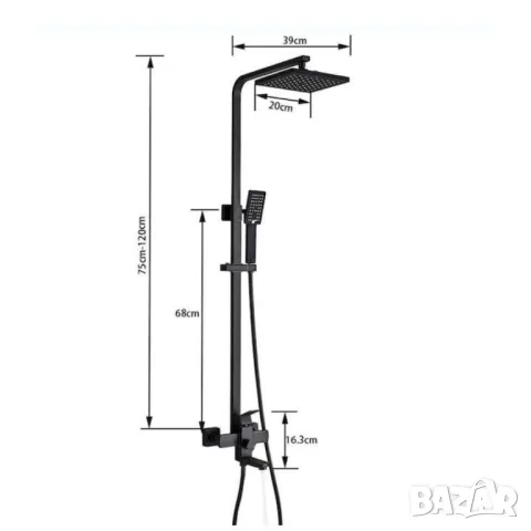 Комплект душ колона, стенен монтаж, двойно управление, керамика, 131-200 мм, черна, снимка 8 - Други стоки за дома - 48133638
