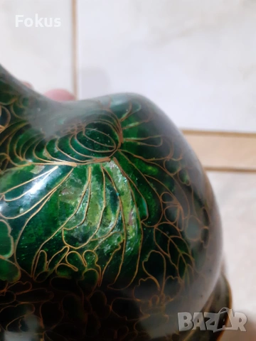Cloisonne Клоазоне стара ваза бронз клетъчен емайл, снимка 4 - Антикварни и старинни предмети - 53357527