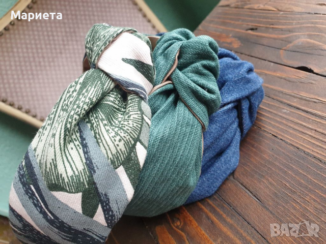 Диадеми с възел Деним Пастелни цветове Зелено Ръчна Изработка Аксесоари за коса Диадема , снимка 3 - Аксесоари за коса - 36329997
