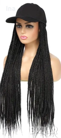 Черна перука с плитки  шапка 