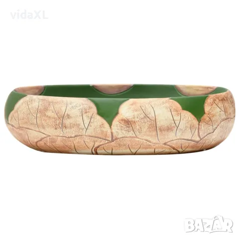 vidaXL Мивка за плот, зелено и кафяво, овална, 59x40x15 см, керамика, снимка 3 - Мивки - 56146197