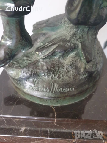 54см-14кг Moreau статуетка/стара френска бронзова скулптура/фигура на пожарникар с момиченце, снимка 10 - Антикварни и старинни предмети - 51320744