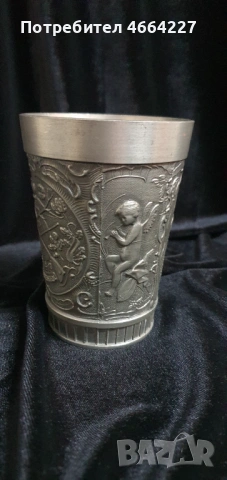 Уникална старинна немска чаша от калай,серия "Lindenwirtin", снимка 4 - Други ценни предмети - 53297208