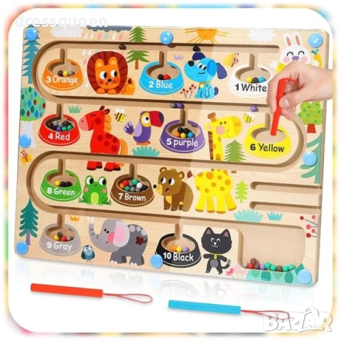 4697 Магнитен Лабиринт с Числа: Образователна Дървена Игра за Броене и Финна Моторика, снимка 5 - Образователни игри - 53771785