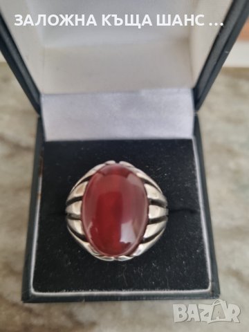 Стар сребърен пръстен с карнеол , снимка 3 - Пръстени - 40670852