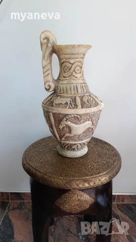 Амфора, ваза , ръчно изработена , вероятно от алабастър в античен стил, снимка 6 - Декорация за дома - 53540622