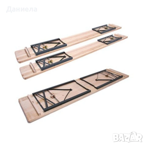 Сгъваем комплект градинска маса с 2 пейки - От чамово дърво, с отвор за чадър, снимка 10 - Градински мебели, декорация  - 53566615