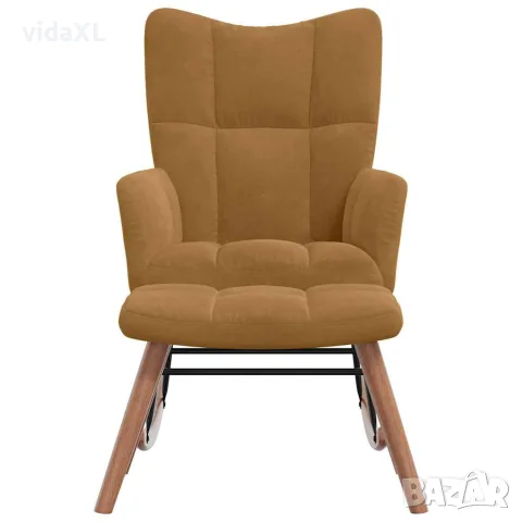 vidaXL Люлеещ се стол с табуретка, кафяв кадифе, снимка 4 - Столове - 56146918
