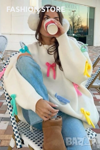 Дамски пуловер с панделки, снимка 6 - Блузи с дълъг ръкав и пуловери - 53060535