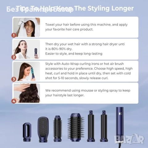 Нов 1000W мултифункционален сешоар и стилизатор с приставки за коса, снимка 8 - Сешоари - 51583825