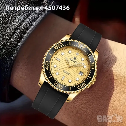 Автоматичен часовник RUIQI,дата,въртящ се безел,фосфорисциращи стрелки,силиконова каишка, снимка 5 - Мъжки - 52384546