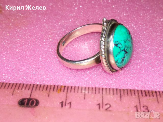 ВЕЛИКОЛЕПЕН АНГЛИЙСКИ СКЪПОЦЕНЕН СРЕБЪРЕН ПРЪСТЕН СРЕБРО 925 с ШЛИФОВАН НАТУРАЛЕН ТЮРКОАЗ 43355, снимка 10 - Пръстени - 44406452