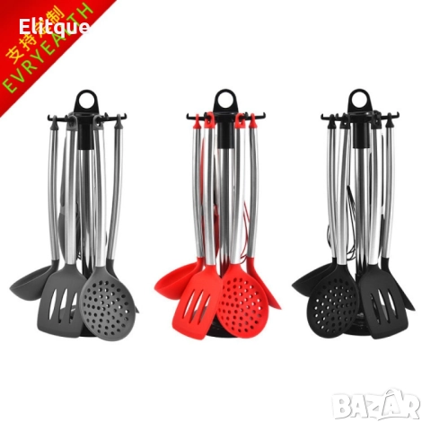 Силиконови кухненски прибори с метални , снимка 3 - Форми - 52903982