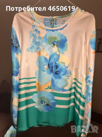 Копринена блуза с синьо-зелен принт на марката Credo, снимка 3 - Ризи - 52410013