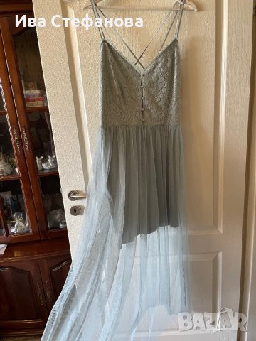 Разкошна нова с етикета парти коктейлна официална дълга рокля тюл дантела нежна синя hm лимитирана , снимка 8 - Рокли - 41328945