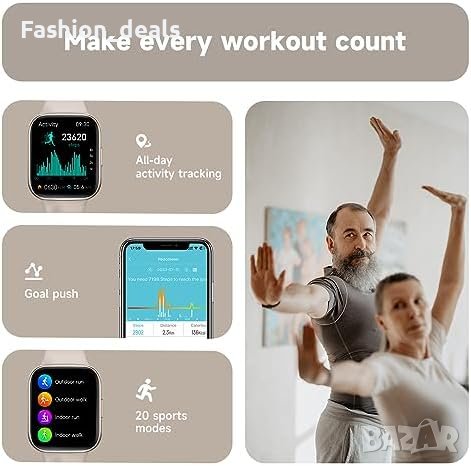 Нов Фитнес Смарт Часовник с 1.83 инча 24/7 Сърдечен Ритъм 20 Спортни Режима, снимка 6 - Смарт гривни - 42713049