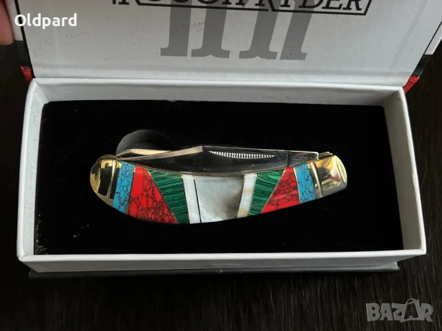 Колекционерски сгъваем нож с уникална дръжка  и с два остриета Bow Trapper Stoneworx (RR2414), снимка 6 - Ножове - 48629896