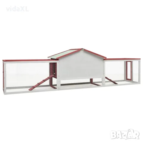 vidaXL Клетка за зайци, червена, 310x70x87 см, чам и ела масив, снимка 3 - За гризачи - 56146268