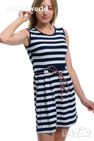 Нова дамска моряшка вталена рокля с ефектен гръб, на райе, с коланче, снимка 3 - Рокли - 28375442