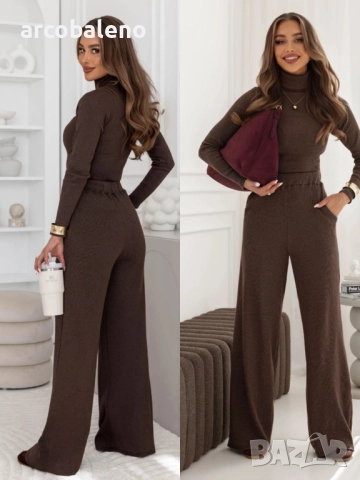 Дамски комплект от блуза и панталон с поло яка в райета Carolann, 4цвята , снимка 2 - Комплекти - 51896289