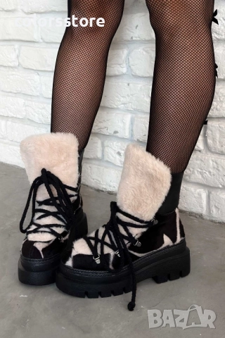 Боти на платформа - черно с бежово принт - BPUH1 / .