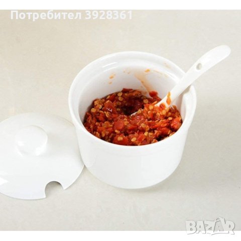 Порцеланова купичка с капак и лъжичка, снимка 2 - Аксесоари за кухня - 44143086