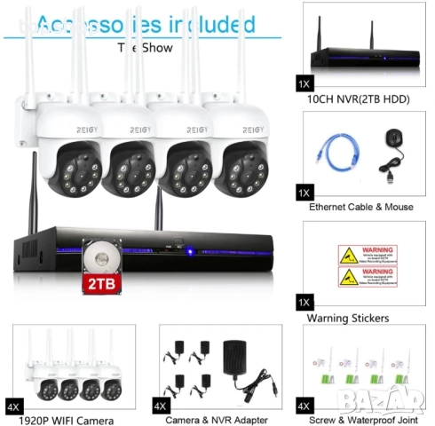 REIGY 5MP WiFi система за охранителна камера с предварително инсталиран 2TB твърд диск, 4K комплект, снимка 8 - Комплекти за видеонаблюдение - 51597971