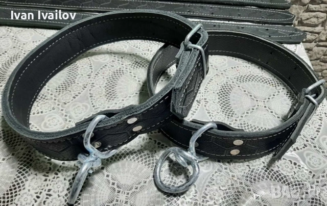 Двойно шит Ест. кожа Каишка за голамо куче 