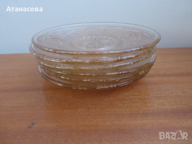 Стъклени десертни чинийки 6 бр сервиз 1970 г чиния, снимка 6 - Чинии - 44500993