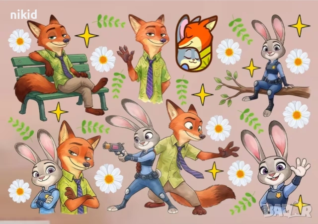 2 вид Зоотопия Зоотрополис zootopia Zootropolis герои самозалепващ стикер лепенка за стена мебел , снимка 3 - Други - 53651551