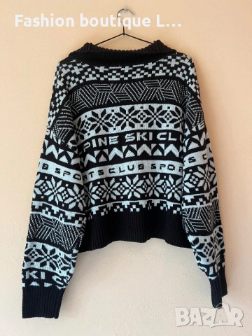 Дамска плетена блуза с цип отпред в черно и бяло 🖤🤍🖤🤍🖤🤍🖤🤍🖤🖤, снимка 5 - Блузи с дълъг ръкав и пуловери - 53771357