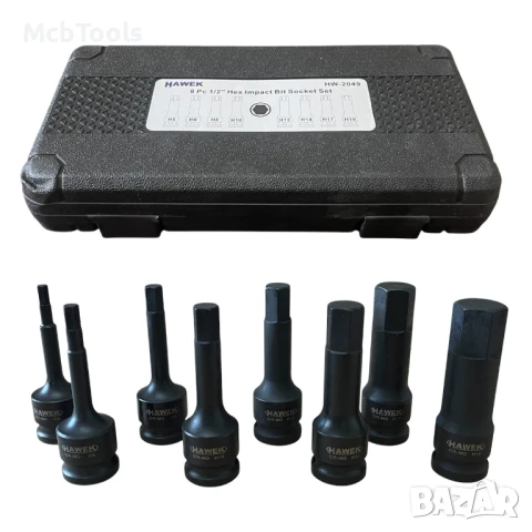Комплект ударни битове 1/2 – шестограм 8 части HAWEK