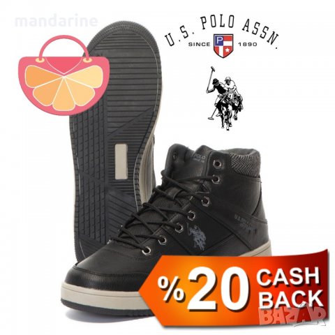 ПРОМО 🍊 U.S. POLO® № 43 🍊 Мъжки черни кожени обувки EMBOSSED LOGO нови с кутия, снимка 1
