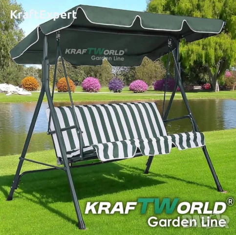 Зелена Градинска Люлка KraftWorld Тоскана – Усилена конструкция и подарък мека възглавница!, снимка 3 - Градински мебели, декорация  - 50653336