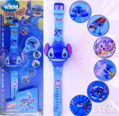 Стич Stitch Лило 3D детски часовник прожектор , снимка 2 - Детски - 48909494