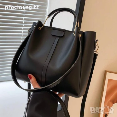 Нова черна дамска чанта с дълга дръжка
